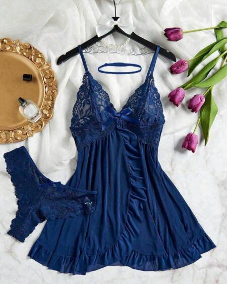 Women Sexy Deep V Lace Lotus Lingerie Set